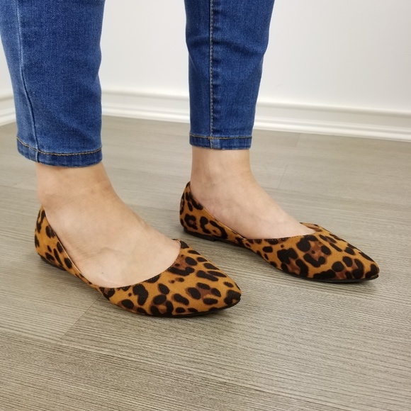 Leopard Print Vegan Suede Slip On Flats - Picture 4 of 16
